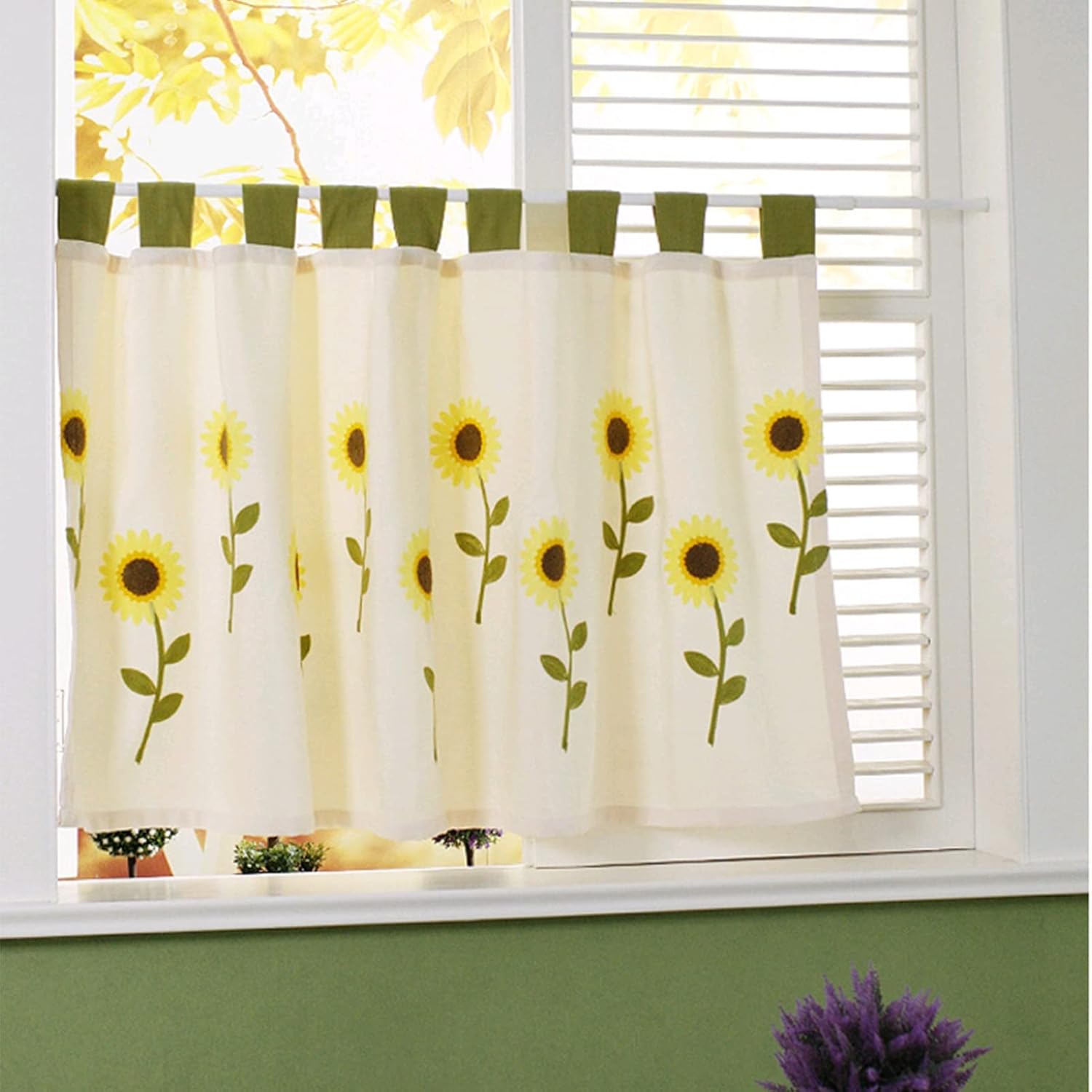 Cotton Short Kitchen Curtain, Sunflower Embroidered Tier Curtains Valance Rural Style for Living Room, Bedroom, Cafe, Farmhouse Window Decor Rod Pocket (Size : W150xH87cm/57x34.2in)