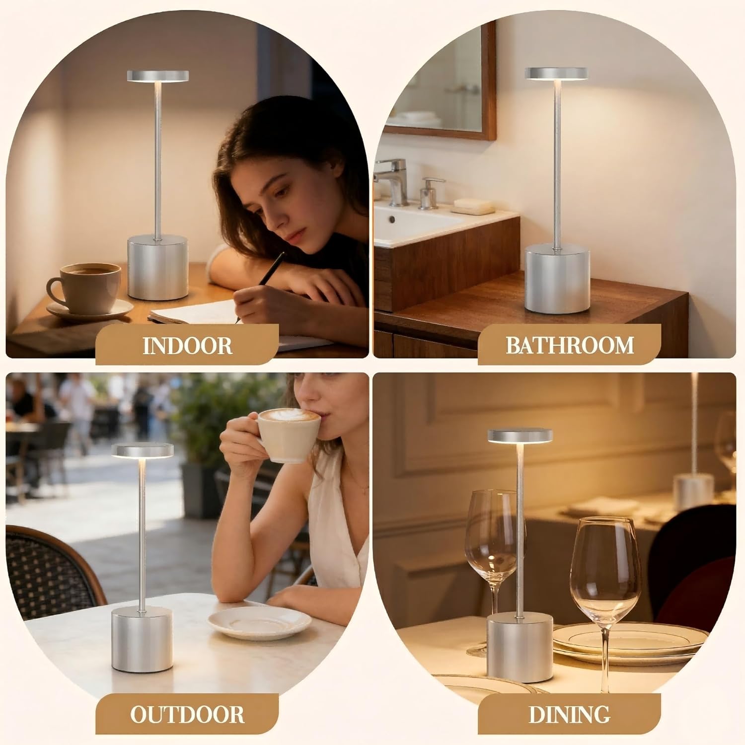 Cordless Table Lamp – 2 Pack Rechargeable Table Lamps, 5000mAh Battery Operated Lamp with 3-Color Dimmable Light, Outdoor Table Lamp for Bedroom, Restaurant, Patio, Home Décor (Silver)