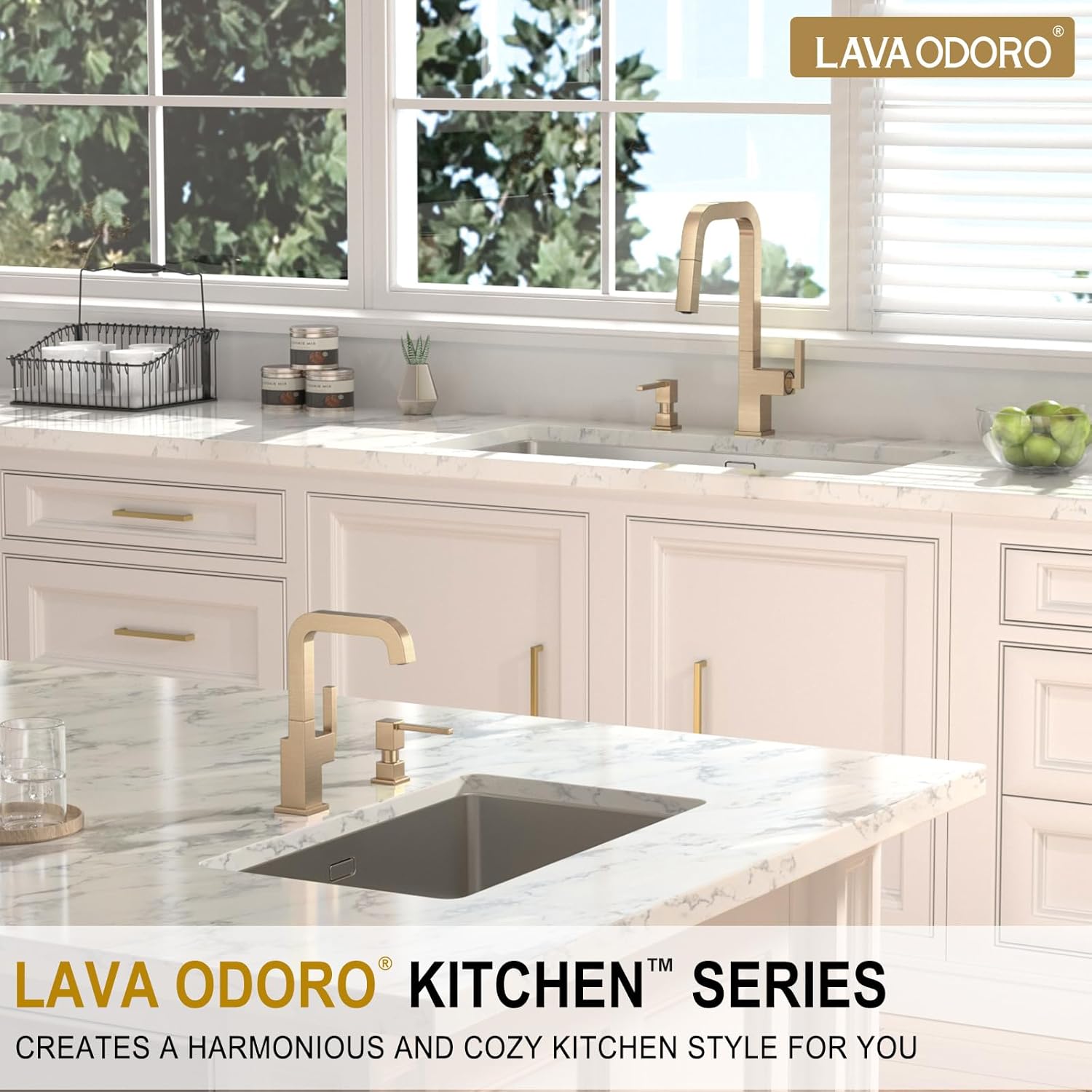 Lava Odoro Champagne Gold Kitchen Faucet with Soap Dispenser for Kitchen Sink, Kitchen Sink Faucet and Soap Dispenser Set