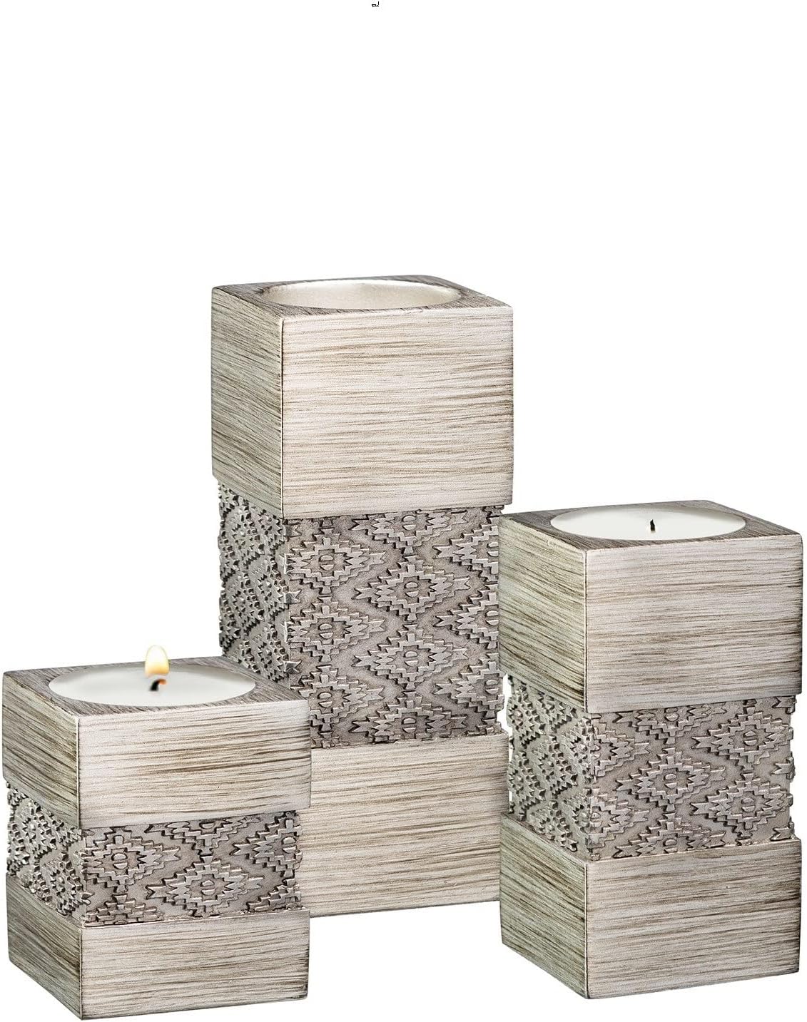 Creative Scents Dublin Silver Small Tealight Candle Holder Set of 3 - Centerpiece for Living Room and Dining Room Table Decor, Coffee Table Decor, Ideal for Fireplace, Entrance or Bathroom