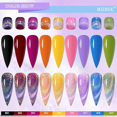 Miniatura 8 de MIZHSE Esmalte de uñas de gel universal arcoíris ojo de gato, esmalte de gel magnético holográfico 9D ojo de gato con barra magnética, esmalte de