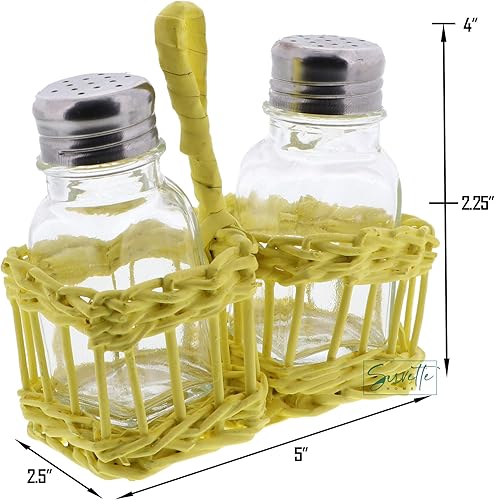 Miniatura 2 de Servette Home Juego de salero y pimentero de cristal en cesta de mimbre amarillo