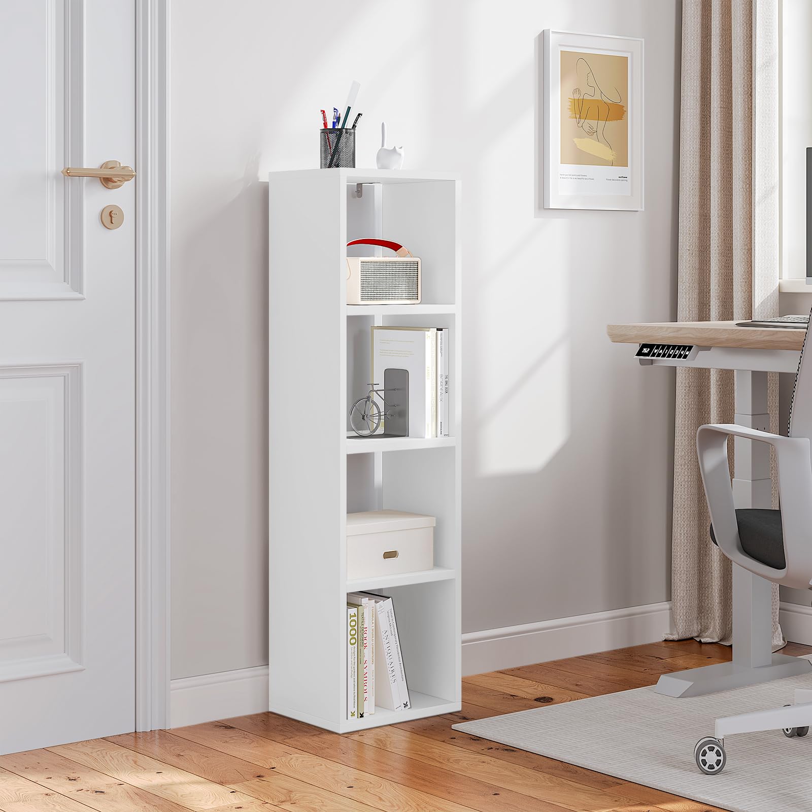 WOLTU Libreria con 4 Livelli, Scaffale a Cubo in Piedi, Scaffale Aperto, per Soggiorno, Studio, Camera da Letto, Ufficio, 30x106,5x23,5 cm, Bianco, SK051ws