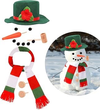 Fighting to Achieve 13PCS Build A Snowman Kit, Winter DIY Snowman Decorating Supplies for Outdoor Christmas Decorations, Green Hat Snowman Making Kit Snow Tools for Xmas Holiday Party Decoration
