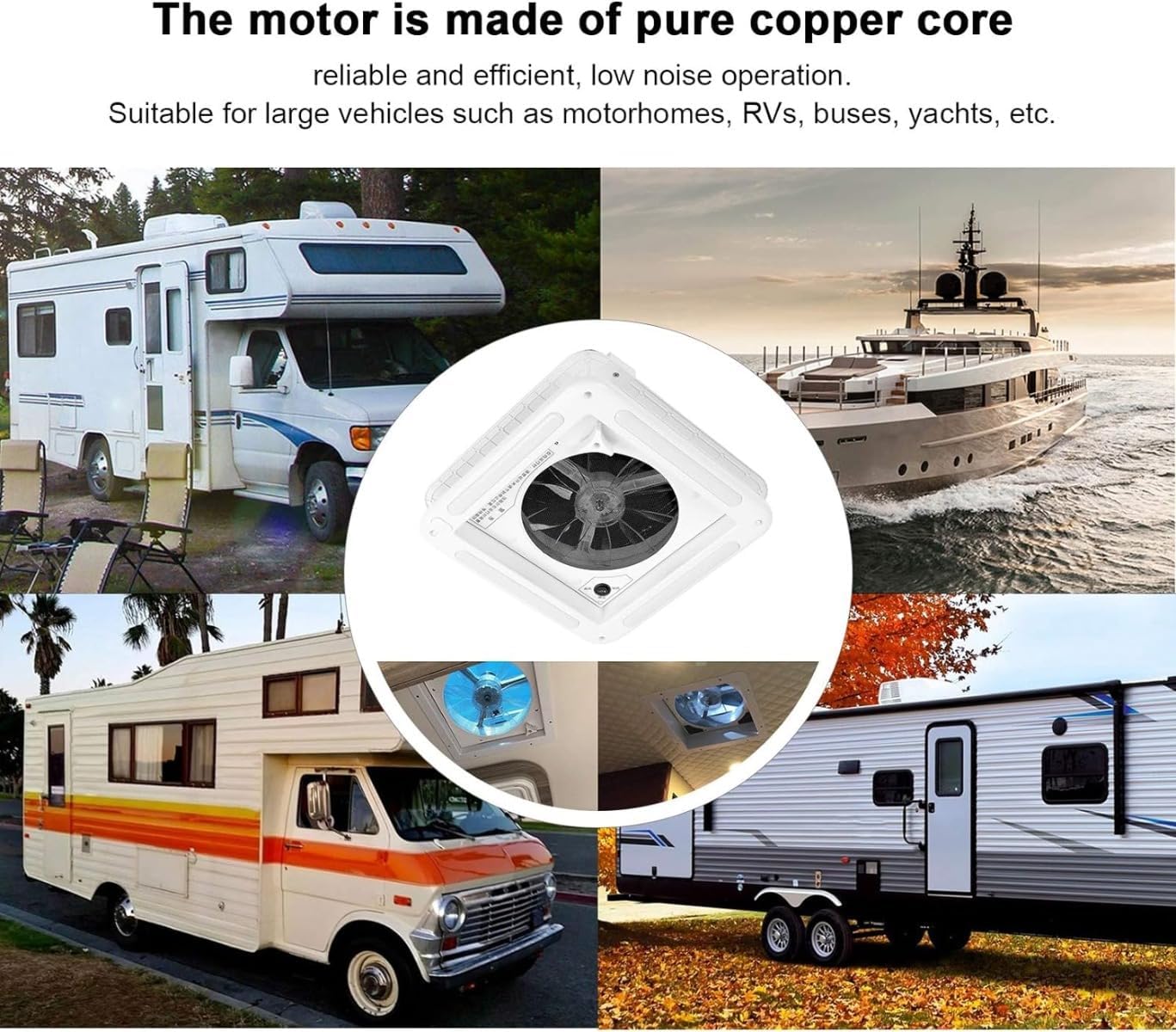 ルーフベントファン、吸気および排気機能付き12Vリバーシブルキャンピングカーファン、手動リフトおよびLEDライト、RV、キャラバン、