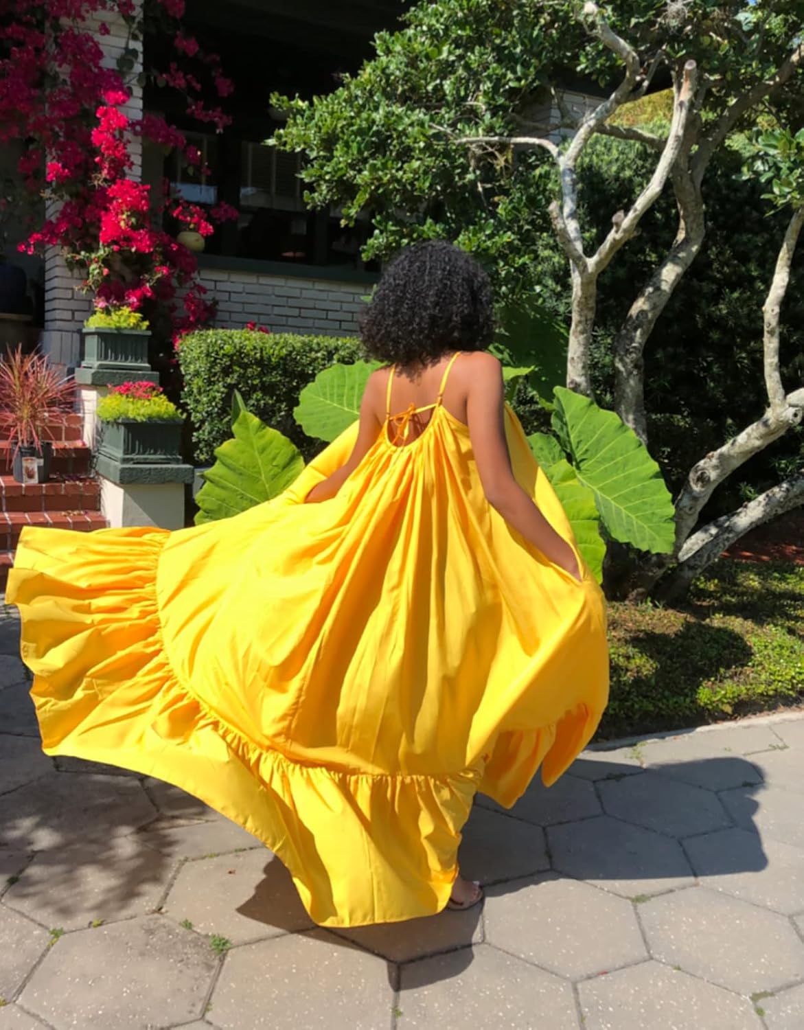 Womens Sexy Sleeveless Spaghetti Strap Dress Ruched Ruffle Hem Beach Loose Long Maxi Swing Dress Plus Size - Image 2