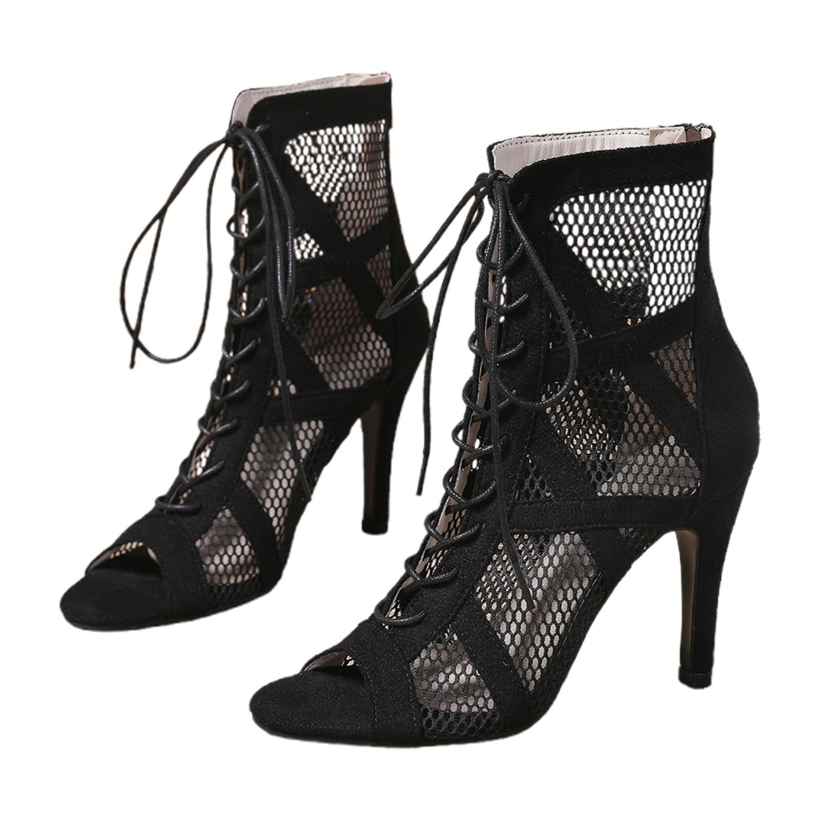 Scarpe da Ballo Donna - Tacco Heels Dance Donna Sexy 7cm Scarpe con Tacco Eleganti Heels Dance Shoes Decollete Tacco Alto Punta Aperta con Lacci
