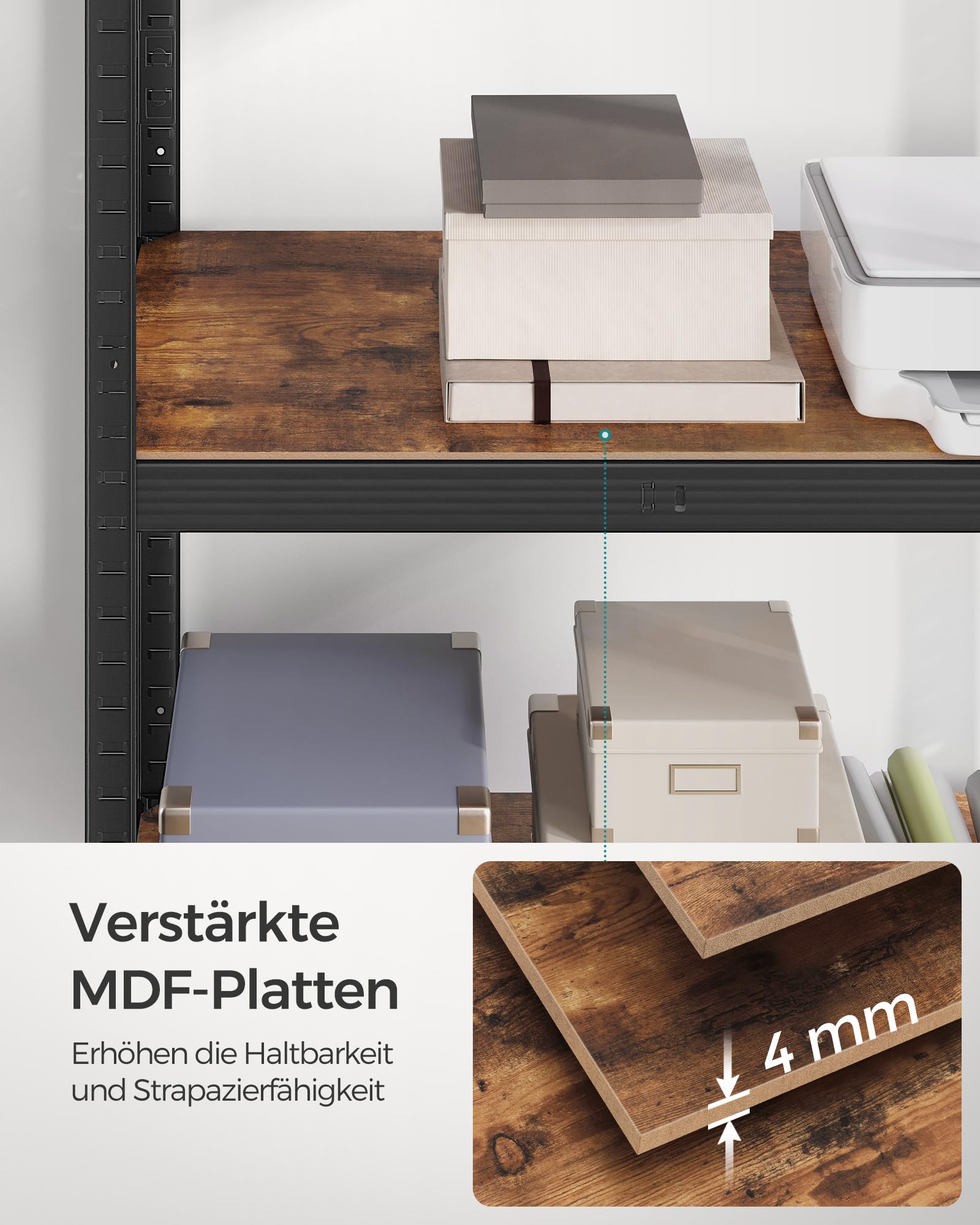 SONGMICS Standregal, Bücherregal, Lagerregal, 5 Ablagen, Küchenregal, Regal, 30 x 75 x 150 cm, bis 650 kg belastbar, verstellbare Ablagen, Industrie-Design, vintagebraun-schwarz GLR030B01