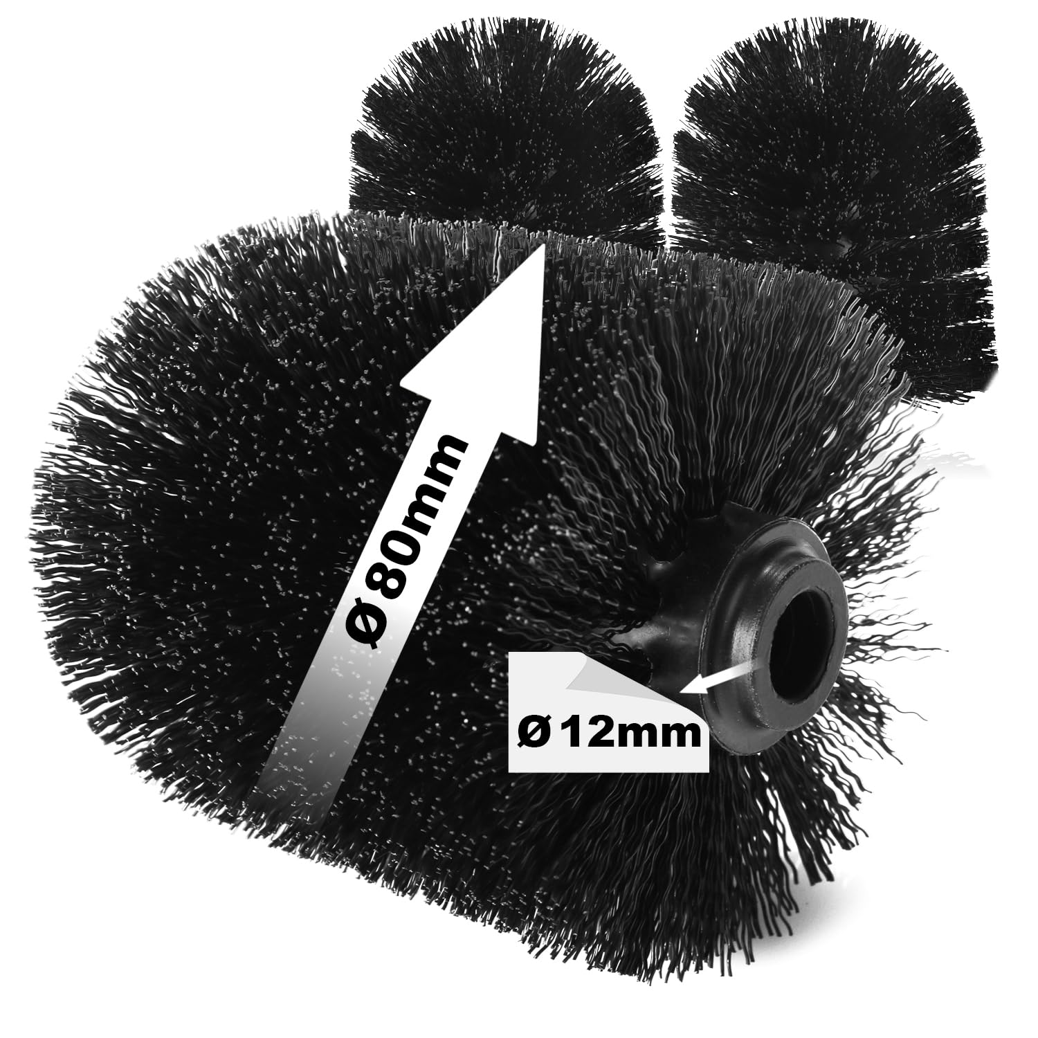 com-four® 3X Ersatz WC Bürstenkopf für Klobürsten - Ersatzbürsten in schwarz für Toilettenbürsten - Austauschklobürstenköpfe (3 Stück - Bürstenkopf 80mm)