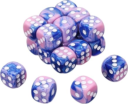 QUARKZMAN 24-Piece Play Dice 16 mm D6 Acrylic Dice Set Pink & Blue