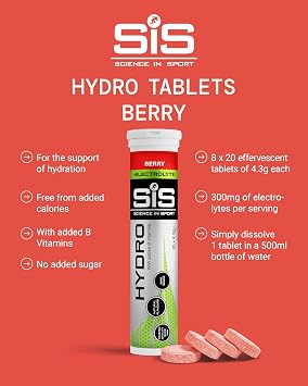 Science in Sport Hydro Electrolyte Tablets, Berry, 8 x 20 Tablets | Four Key Electrolytes and B Vitamins, Sugar-Free, Vegan Sports Hydration