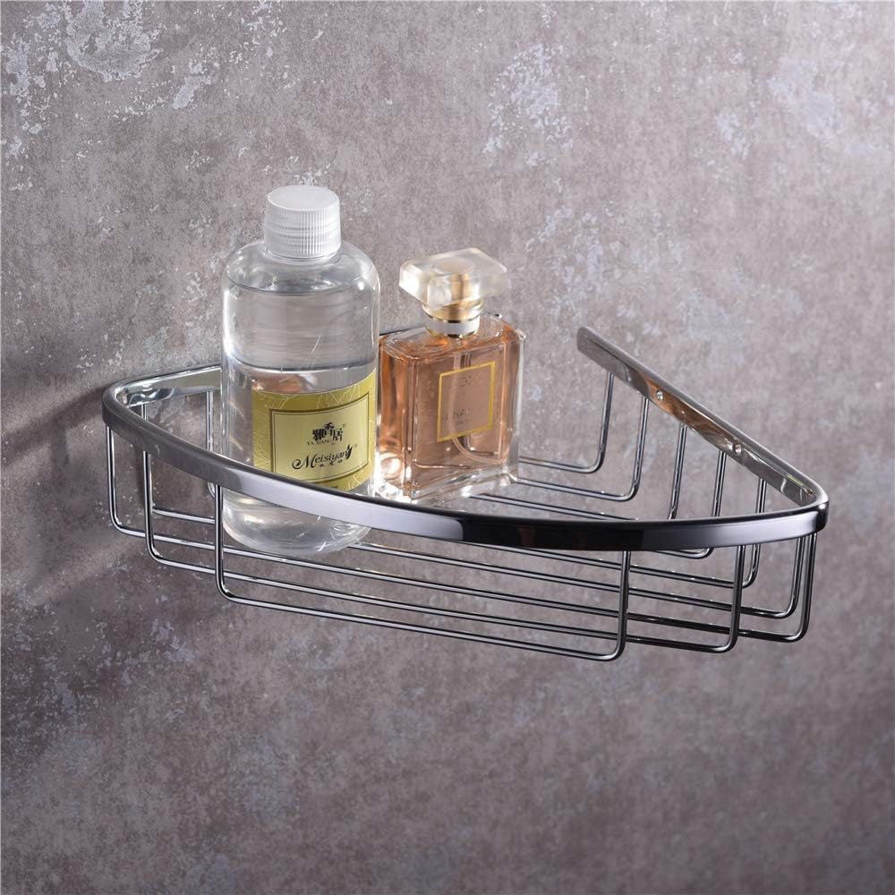 Shower Shelf Brass Chrome Bathroom Shower Caddy Basket Storage Shelf Organiser with Screws Wall Mounted for Toilet Kitchen Hotel Bathroom Accessories