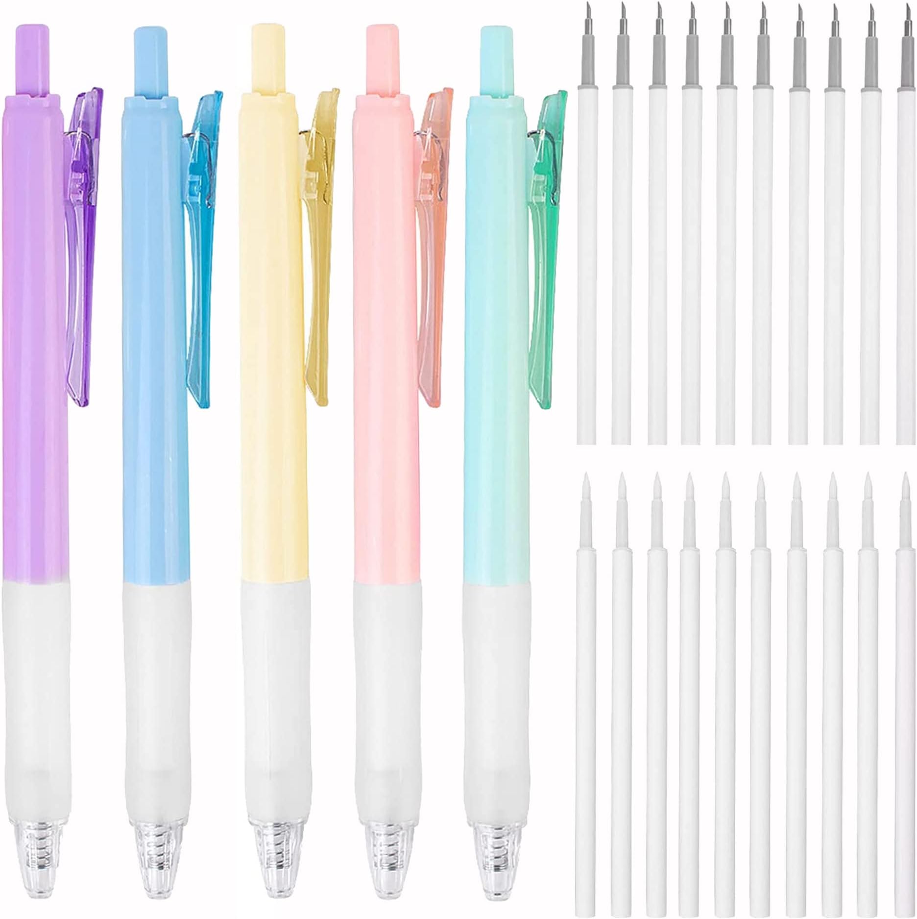 KEWAYO 5 Pieces Precision Craft Knife Pen, Retractable Push-Type Carving Cutting Hobby Knife Tool with 20 Pieces Refill Blade for Scrapbook, Stencils, Art Drawing, DIY Artwork