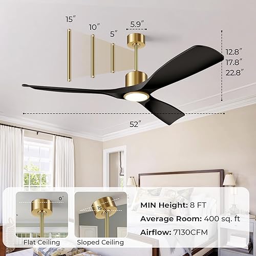 Miniatura 6 de Ventiladores de techo con luces, ventiladores de techo con luces y control remoto, ventilador de techo inteligente moderno de 52 pulgadas con luz,