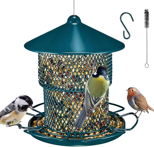 Metal Bird Feeder Bird Seed Feeders Hanging Squirrel Proof for Small Birds Eco-Friendly Anti-Rust for Garden and Outdoors Attracting Wild Birds