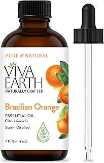 Brazilian Orange Essential Oil – 100% Pure and Natural Sweet Orange Essential Oils for Diffusers, Aromatherapy, Hair, Skin, Massages, Soap & Candle Making – with Dropper, 4 Oz
