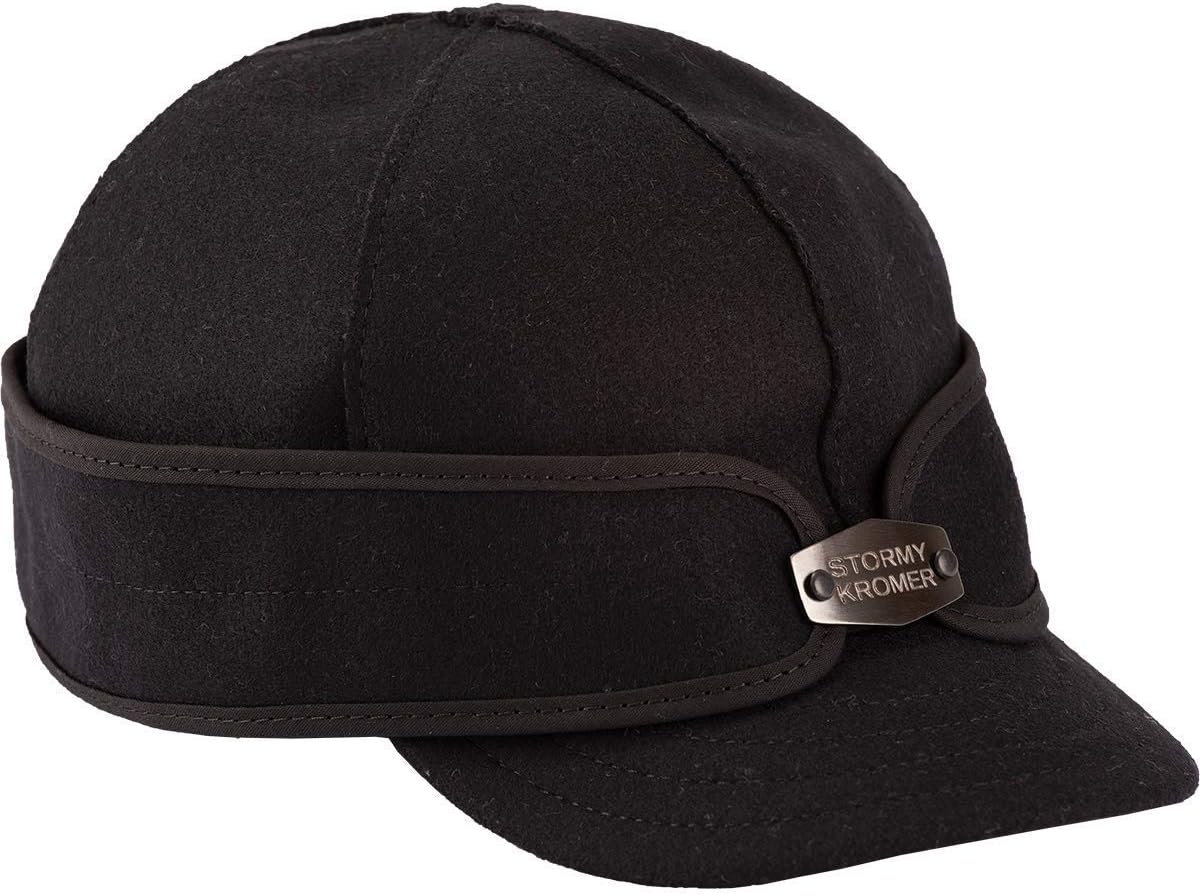 Stormy Kromer The Original Kromer Cap with Hardware - Winter Wool Hat with Earflap Black