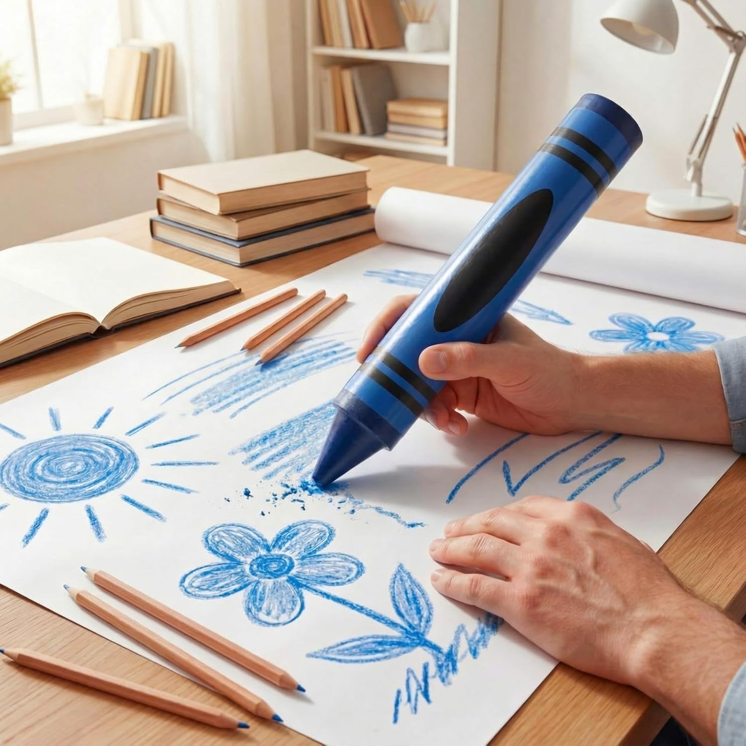 Blue 15" Giant Crayon, Jumbo Non-Toxic Coloring Crayon for Back to School, Large Art Projects & Festival Art Events, Draw on Paper & Walls