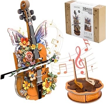 3D Wooden Puzzles for Adults Cello Music Box - DIY Mechanical Model Kit Musical Instrument with Floral Butterfly - Creative Gifts for Women & Music Lovers Plays For Elise