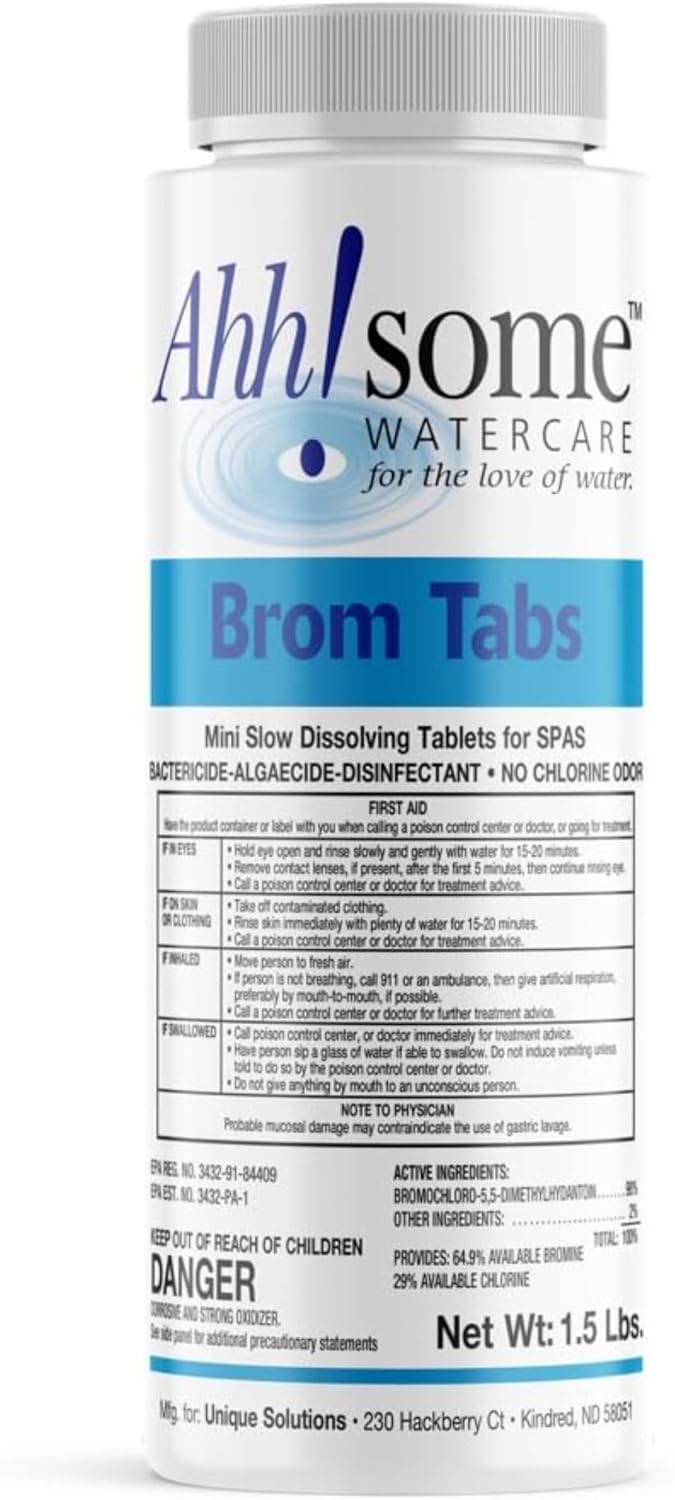 AhhSome 2-Inch Mini Bromine Tablets 1.5 Lbs for Spa and Hot Tub Sanitizer | Slow-Dissolving Brominating Tabs for Pools | Chlorine Odor-Free, Long-Lasting Spa Water Treatment