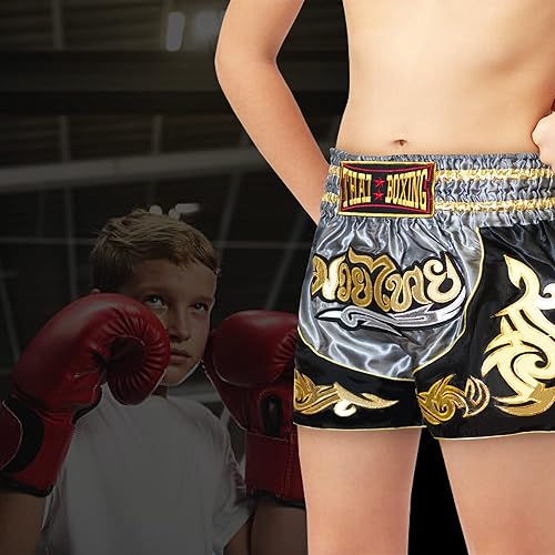 Miniatura 3 de Pantalones cortos de Muay Thai para niños (4 años a 10 años) para boxeo, kickboxing, artes marciales mixtas, entrenamiento para niños y niñas