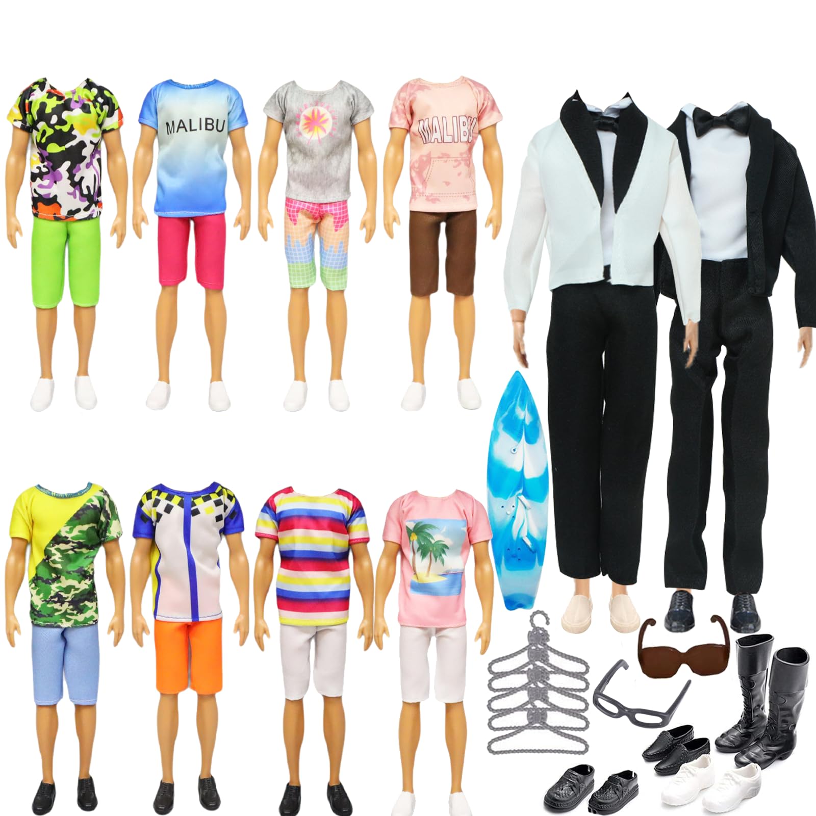 32 PCS Dolls Clothes Compatible with Ken Doll Clothes, Including 1 Suit Set, 5 Tops 5 Pants