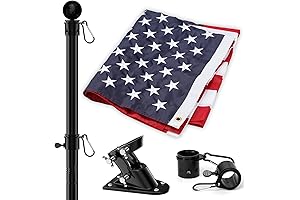 4th of July American Patriotic Black Steel and Old Glory Tangle Free Flag Pole Kit