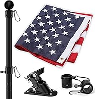 Heavy Duty 5ft American Flag Pole Kit with 3x5 Embroidered USA Flag, Tangle-Free Steel Pole & Bracket for Home, Garden, Boat