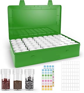 Seed Organizer Storage Box, Green Opaque Light Proof Seed Bank with 60 Transparent Bottles & Labels, Seed Holder Packet Organizer, Seed Vault Container for Homesteaders, Garden Tackle and Sorter PLAIN