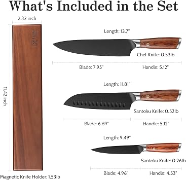 Kitchen Knife Set, 4 Pieces Japanese High Carbon Stainless Steel Chef Cooking Knife Set, Ultra Sharp Professional Chef Santoku Utility Knives (Black)