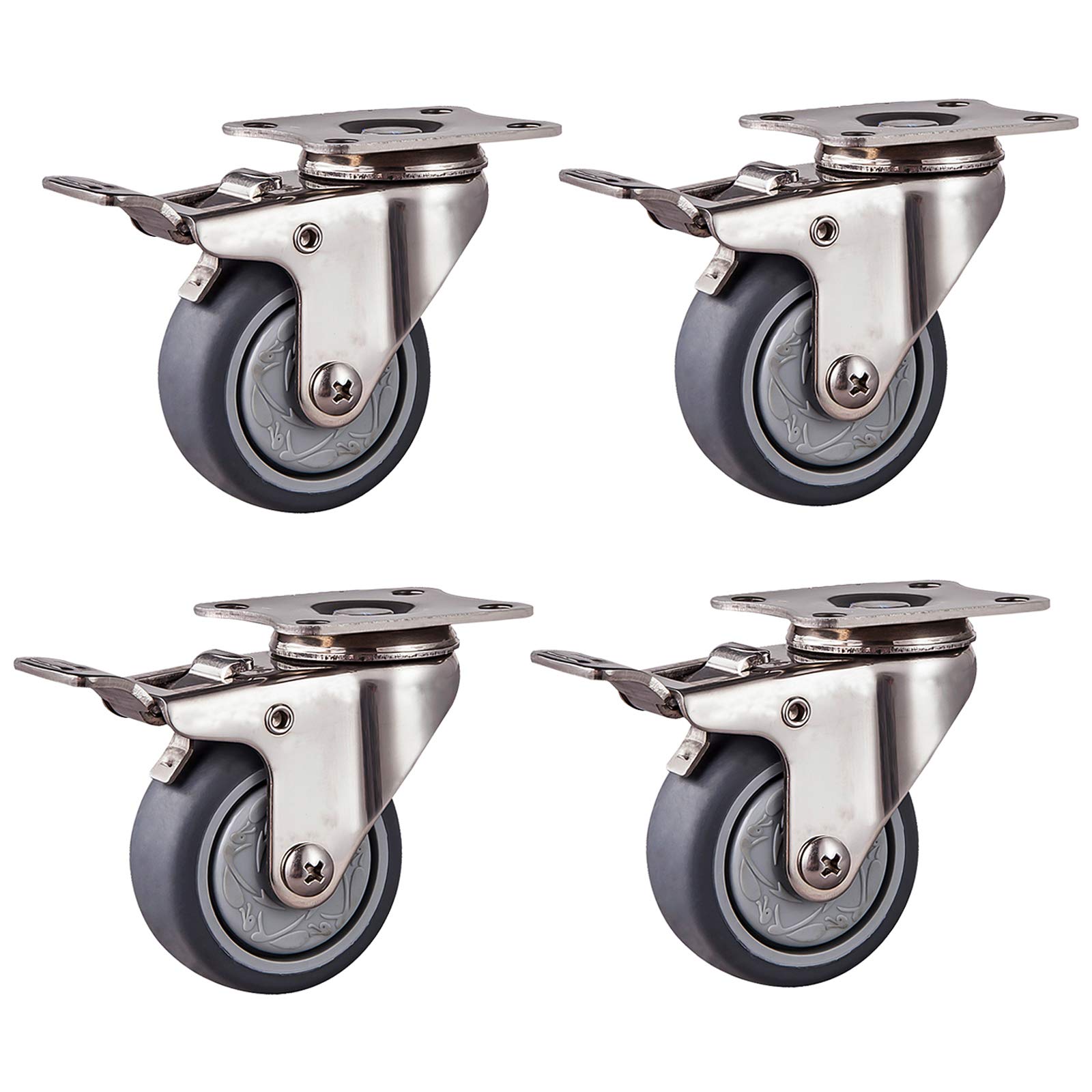 Roulettes pivotantes avec frein 50 mm en acier inoxydable lot de 4 pour meubles et chariot