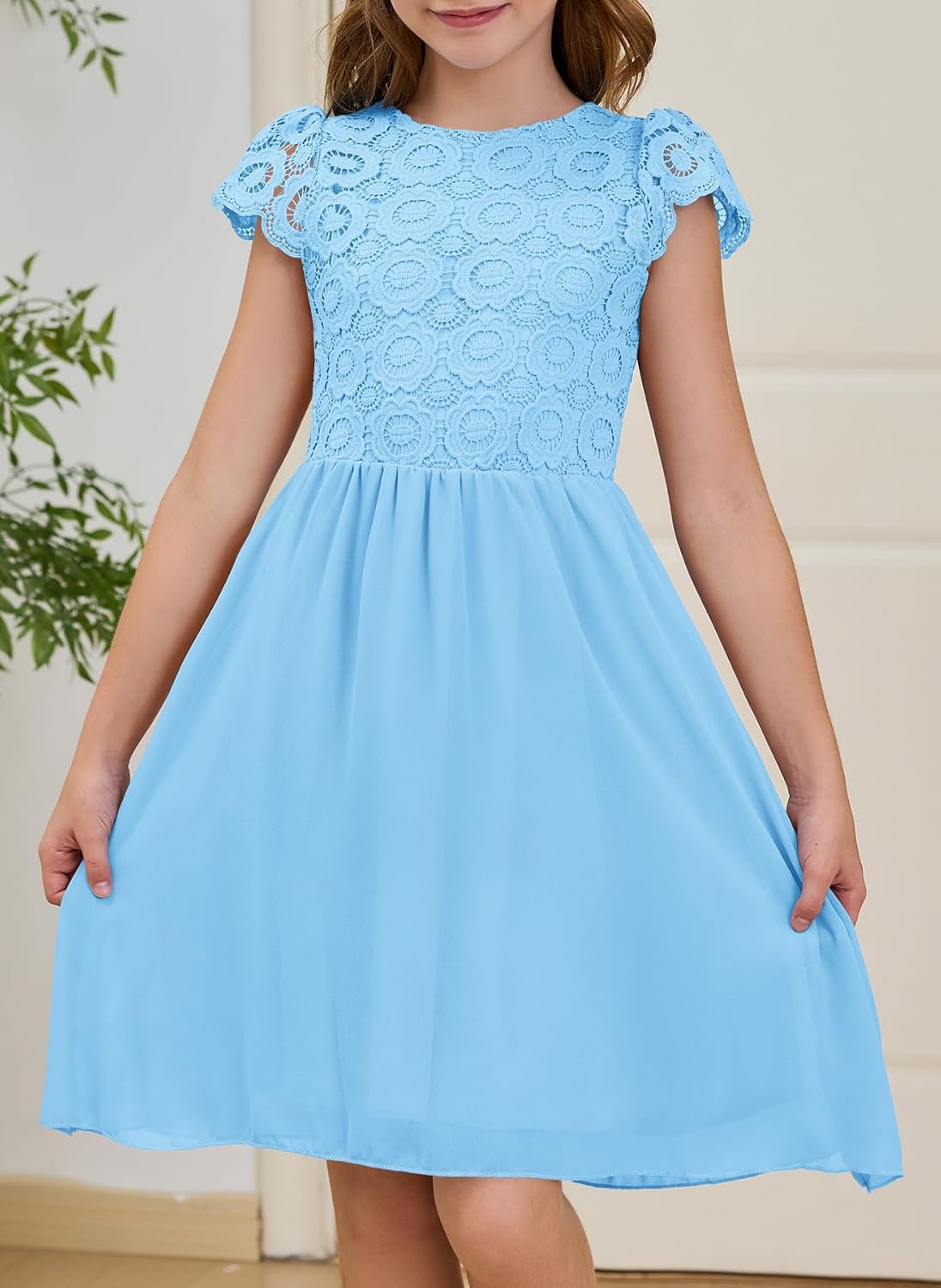 HOSIKA Summer Flower Girls Vintage Lace Chiffon A-Line Semi Formal Wedding Birthday Dress for 6-12 Years Kids - Image 4
