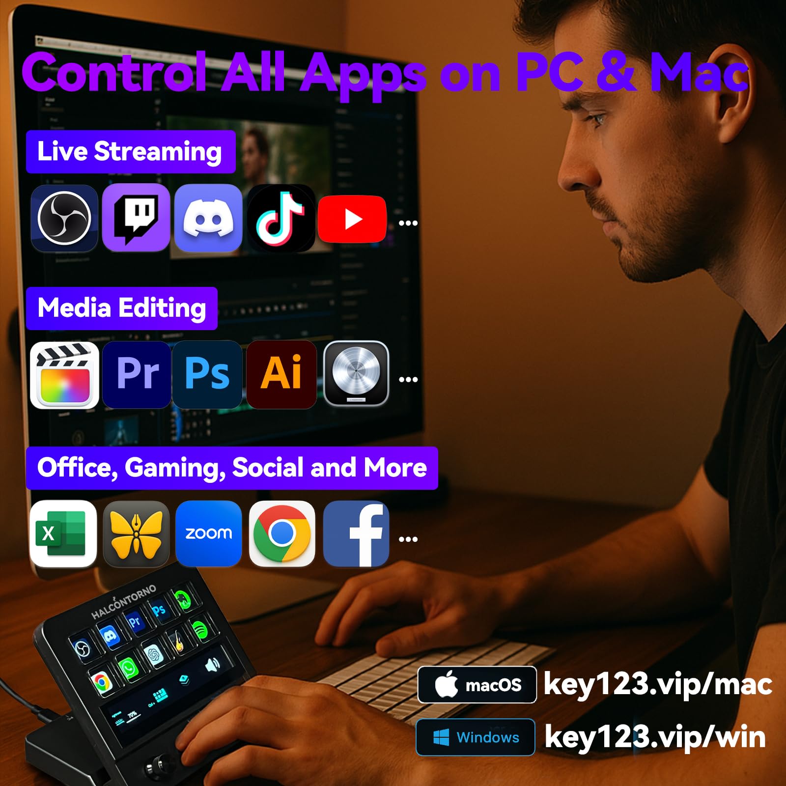 Stream Dock N4E - Steamdeck per PC Mac, controller di streaming cablato per creatori di contenuti, tastiera macro programmabile, accessori di configurazione di gioco in streaming