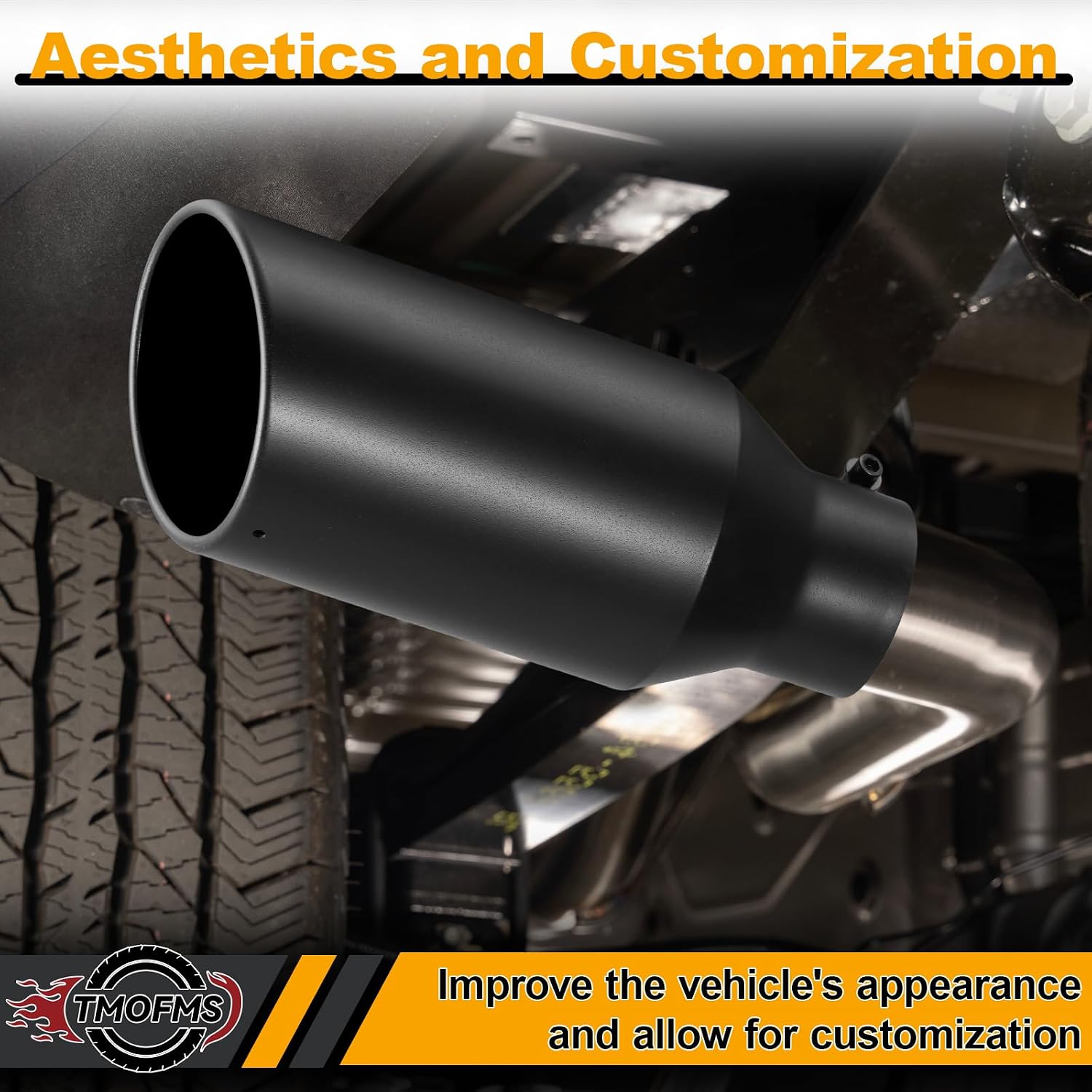 Exhaust Tip 3" Inlet, 5" Outlet 12" Overall Length, Premium Stainless Steel with Wear Resistant Black Coating, Rolled Angle Cut, Bolt-On Easy Installation, for Truck Diesel Tail Pipe