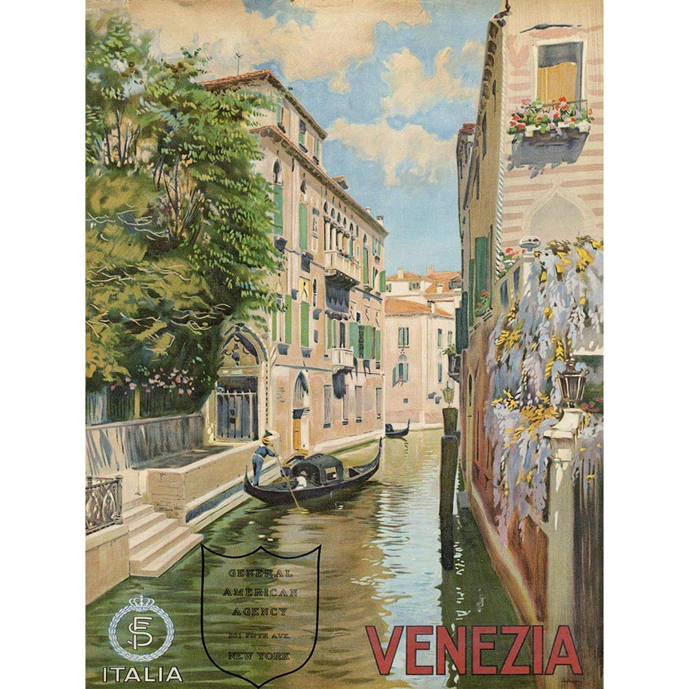 Wee Blue Coo Travel Tourism Venice Canal Gondola Romantic Italy City Art Print Poster Wall Decor 12X16 Inch