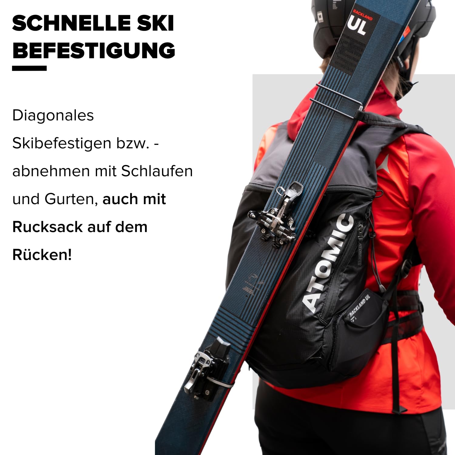 Atomic Backland UL 16+ - 16-20L Skitourenrucksack - Fächer für Lawinenausrüstung, Felle & Steigeisen - Schnellbefestigung für Ski - Ideal für schnelle Touren
