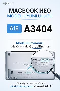 NovStrap Apple MacBook Neo 13 inç (A18 Çip) A3404 ile Uyumlu Türkçe Q Klavye Koruyucu Şeffaf Kılıf