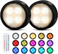 Vista 1 de Luces de disco con temporizador remoto, luces de cocina debajo del gabinete, luces LED que funcionan con pilas, luces adhesivas en el estante, luces