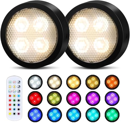 Onumii Luces de disco que funcionan con pilas con control remoto, luces de toque pegables, luces que cambian de color debajo del gabinete, para