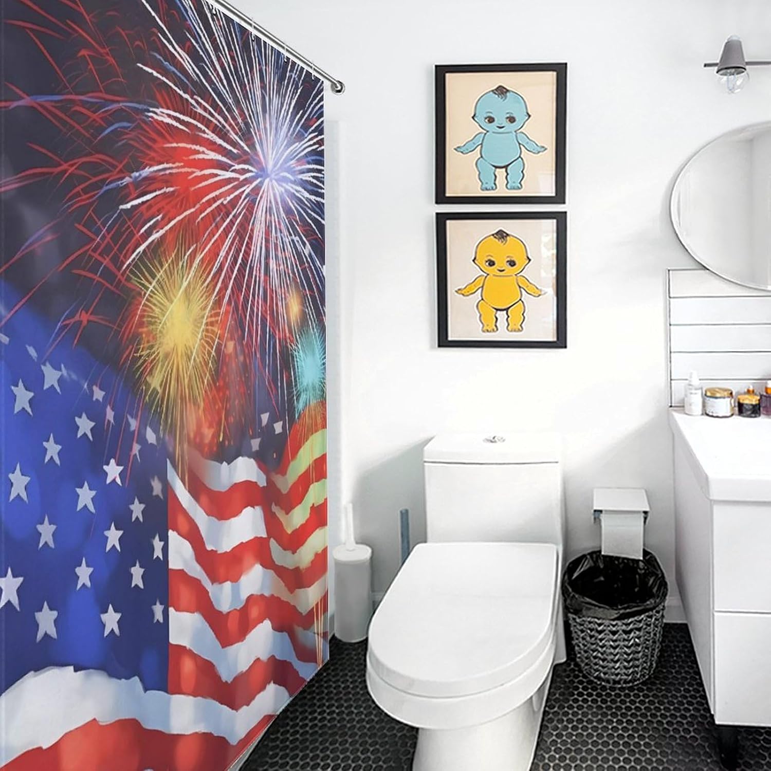 Firework Memorial Day July of 4th Funny Shower Curtains Washable Bath Curtain Liner with Hooks for Bathroom Bath Tubs