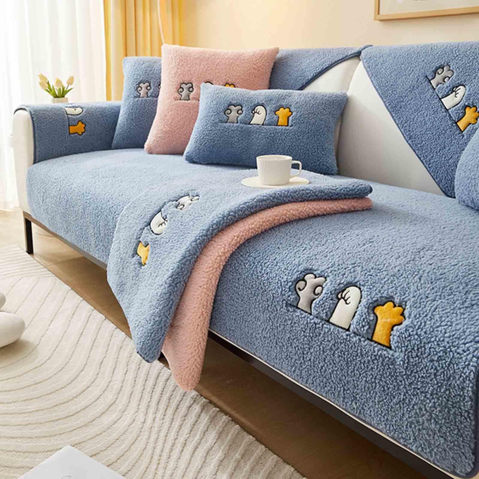 MTHGH Corner Sofa Cover L-shaped Sofa Cover 3-seater and 2-seater Sherpa Sectional Sofa Cover, Warm Anti-slip Sofa Cover Sofa Cover Washable Sectional Sofa.,E-70x120cm — image 1
