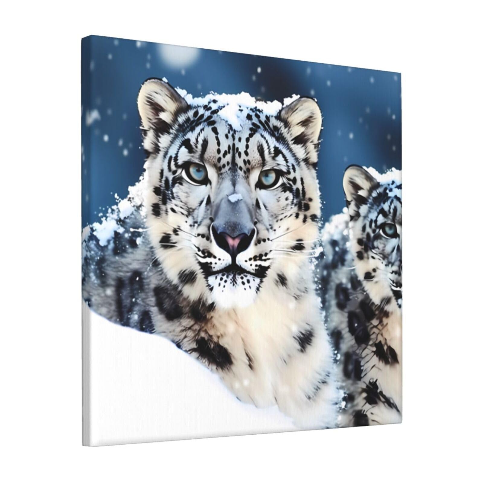 KLOPH Blue eyed snow leopard Canvas Wall Art for Living Room 12"x12" Modern Artwork Painting for Bathroom Hanging Canvas Prints Aesthetic Wallart for Bedroom Kitchen Office Wall Decor