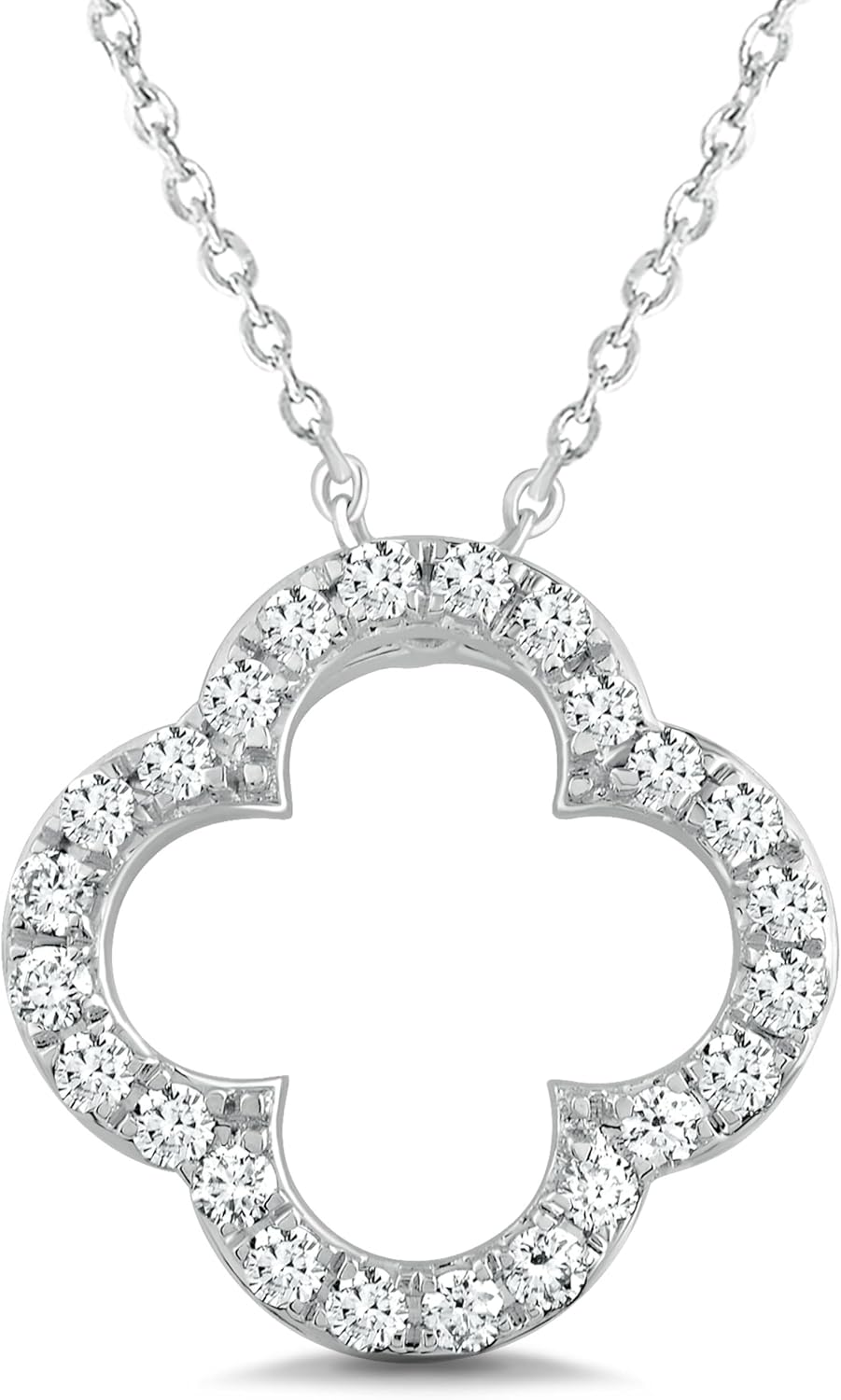 Dewberry 14K White Gold or Yellow Gold Four Leaf Open Clover Pendant with 18 Inch Chain for Women | 1/4 Cttw Round Cut IGI Certified Lab Grown Diamond Necklace for Good Luck | Dainty Jewelry Gifts for Her (Clarity: VS, Color: FG, 0.25 cttw)