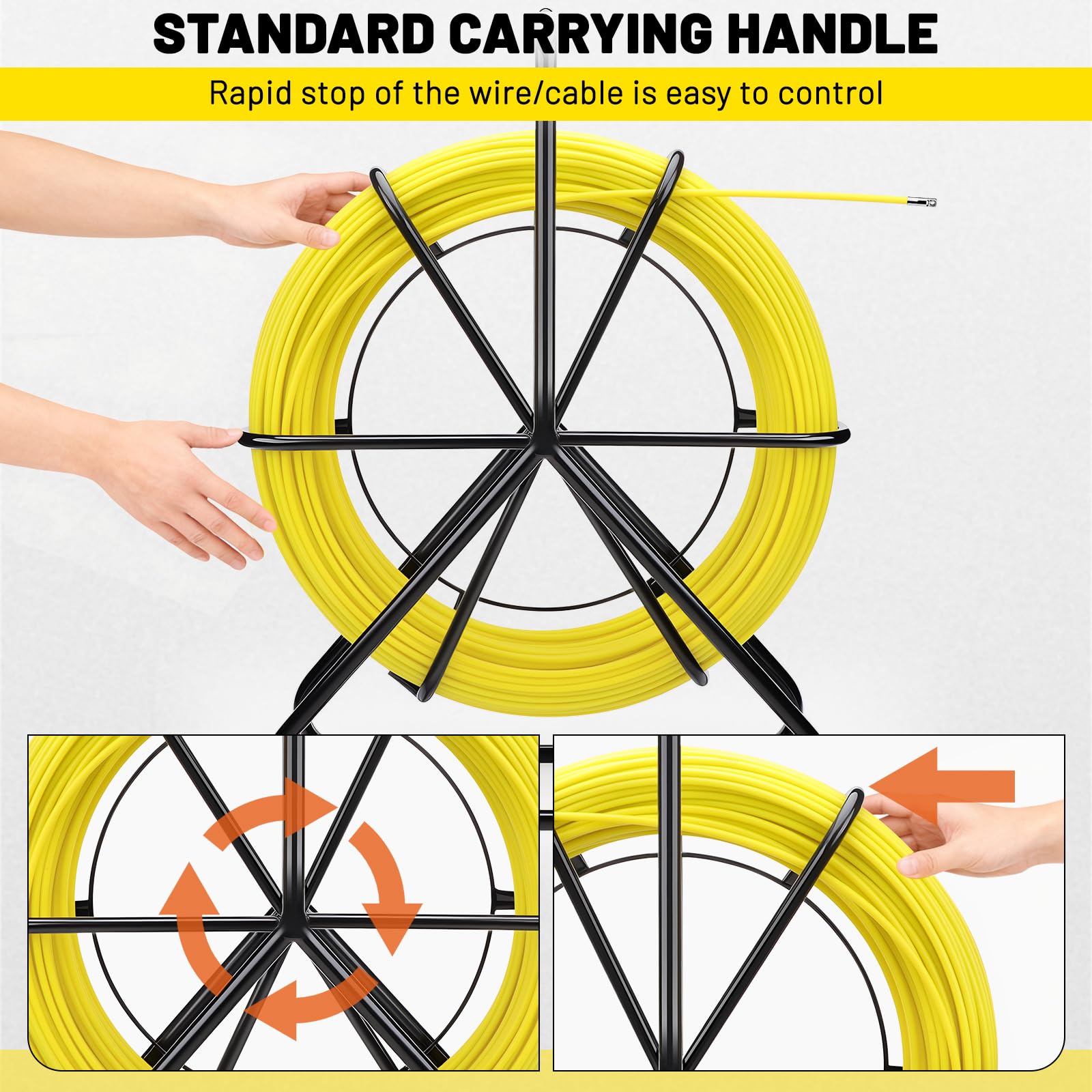 KAOLALI Tige en fibre de verre, bande de poisson, câble en fibre de verre, fil de traction, fil pointu, câble de traction, avec support en acier, enfile-câble