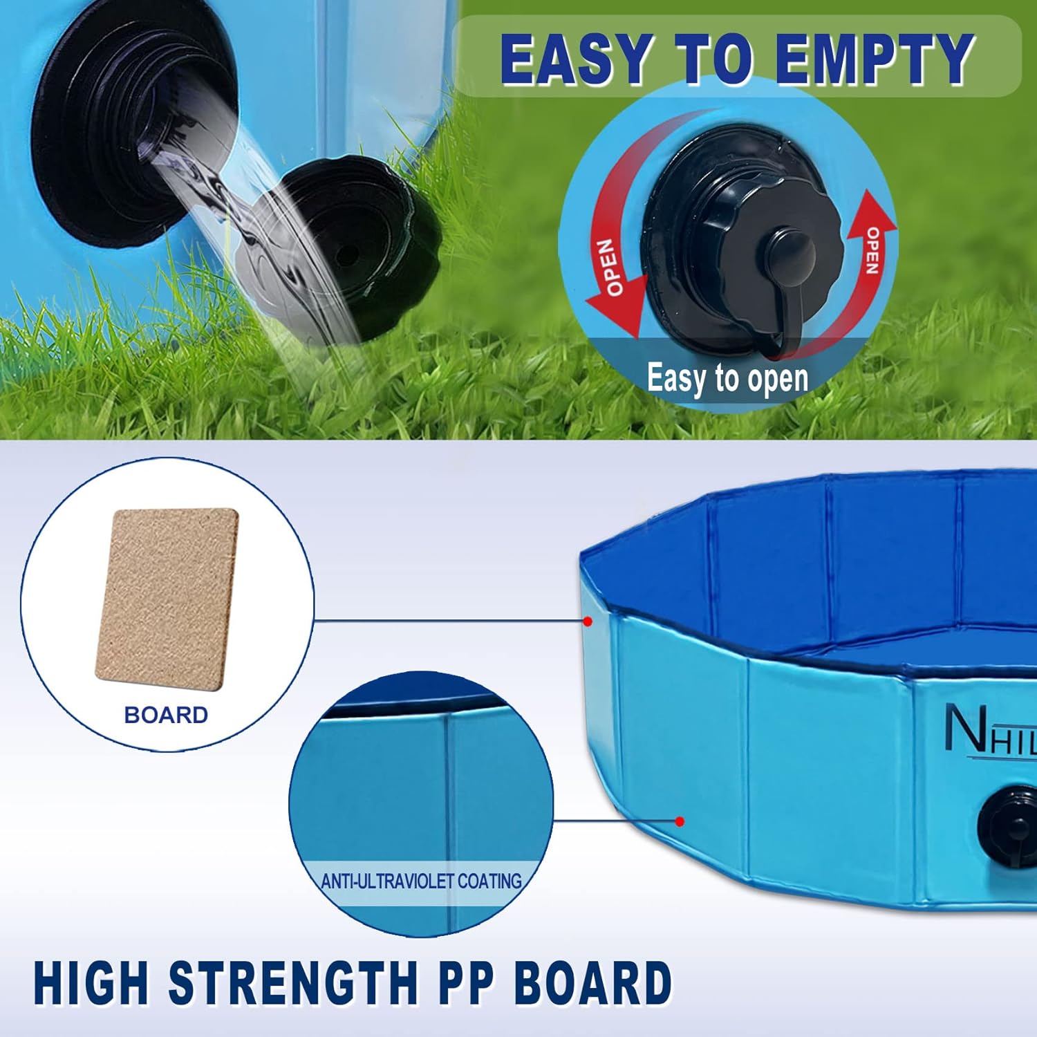 Best Deal Product NHILES Portable Pet Dog Pool, 63 Collapsible Bathing Tub, Indoor & Outdoor Foldable Leakproof Cat Dog Pet SPA for Dogs and Cats