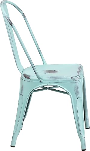 Miniatura 7 de Flash Furniture - Silla apilable de metal para interior y exterior, Metal, Envejecido verde y azul.
