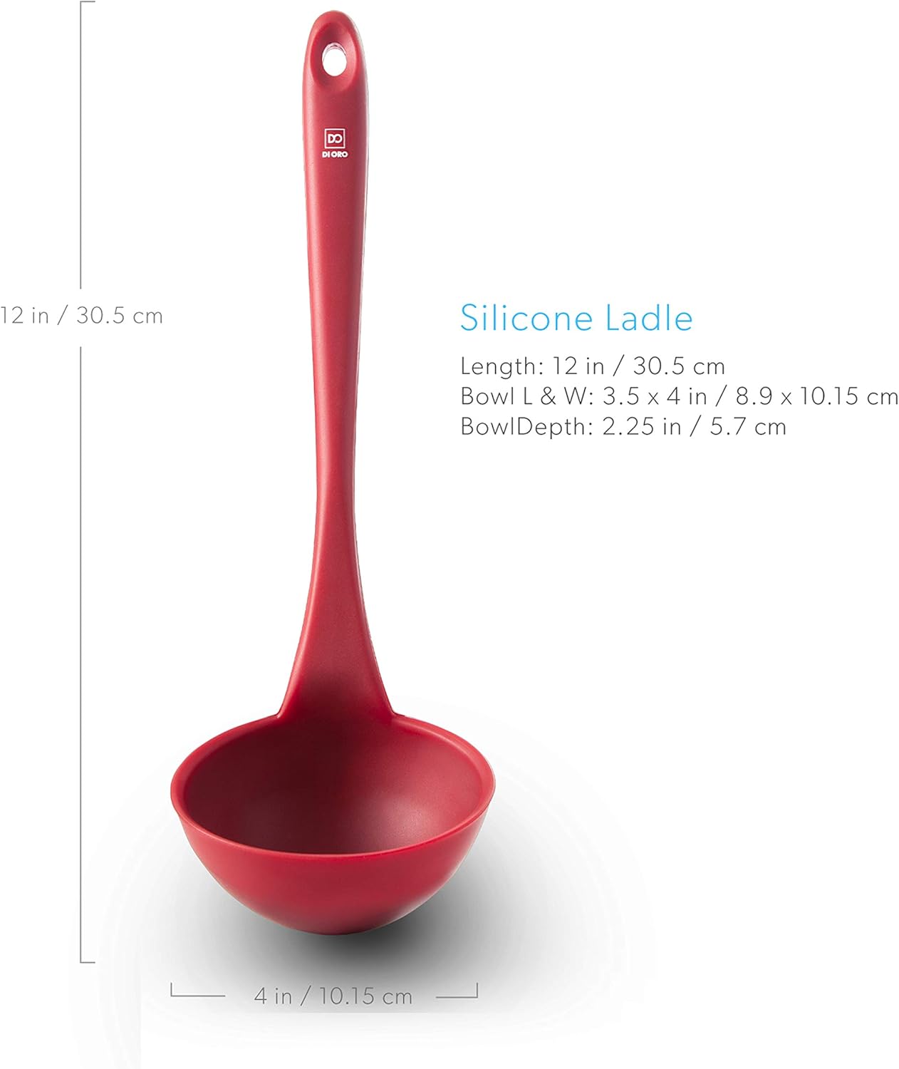 New DI ORO Seamless Series Silicone Kitchen Soup Ladle – 600°F Heat-Resistant Serving and Rubber Cooking Spoon – Maximum Bowl Capacity – Dishwasher Safe with a Heavy-Duty Stainless-Steel Core (Red): Home & Kitchen