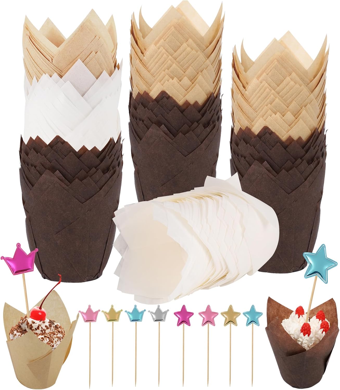 200pcs Muffin Cases with 20pcs Cupcake Toppers, Disposable Tulip Muffin