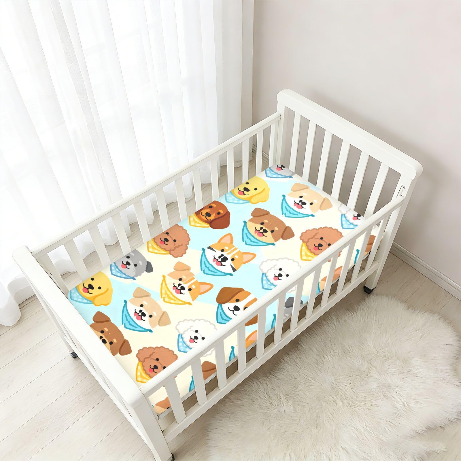 Lenzuola per culla di razza canina per neonati e ragazze, in cotone, morbido, elastico, decorazione per lettino per bambini, confezione da 1