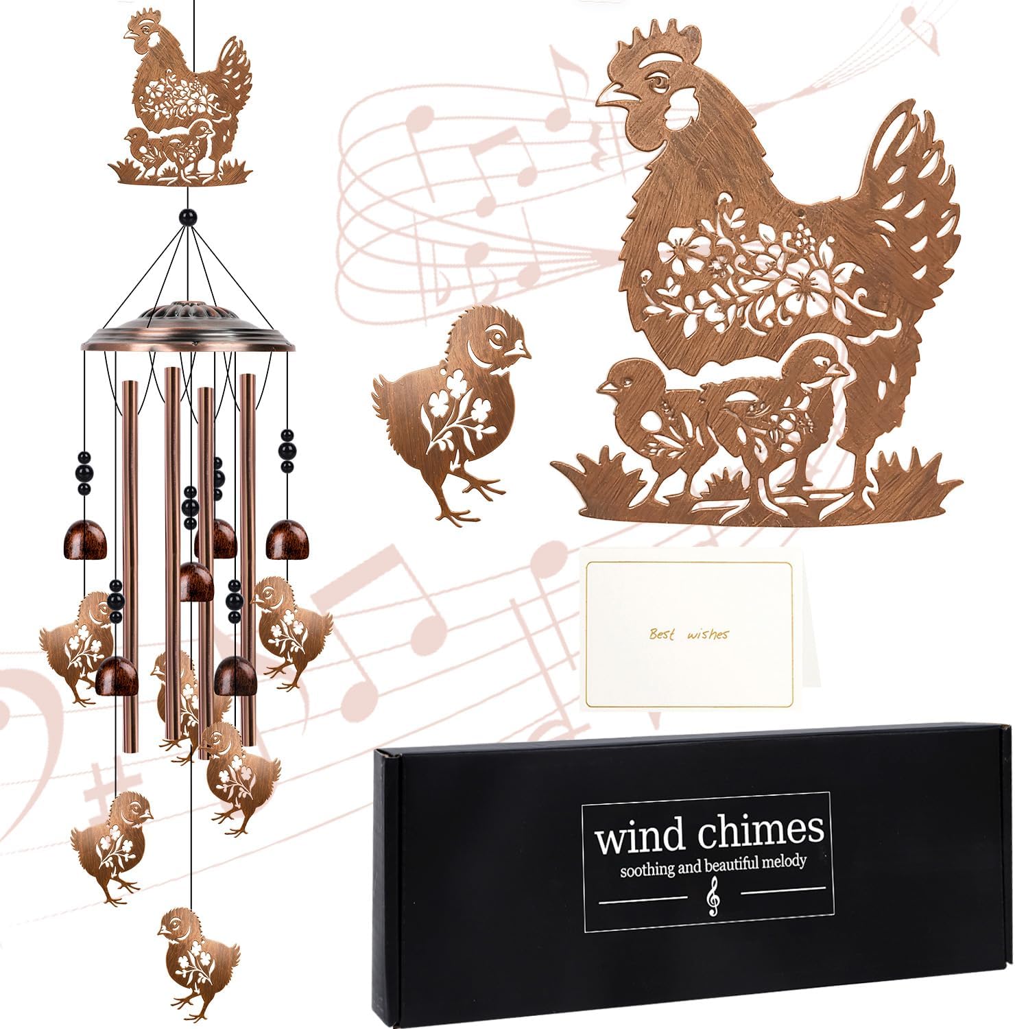 Chicken Wind Chimes for Outside - Chicken Gifts Rooster Hen Decor for Women Men, Bi...
